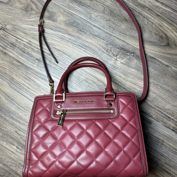 Michael Kors Quilted Burgundy Handbag - Picture 1 of 9